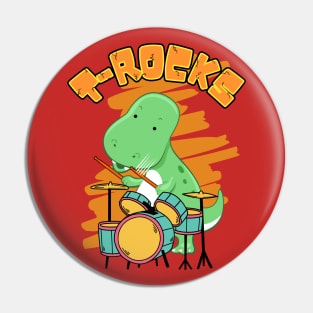 T-Rocks - T-Rex Dinosaur Drummer Cute Cartoon Pin