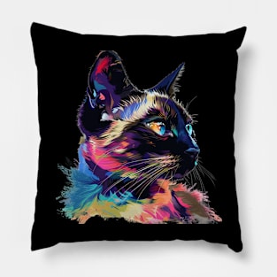 Siamese Cat Colorfull Pop Art Design For Cat Onwer Pillow
