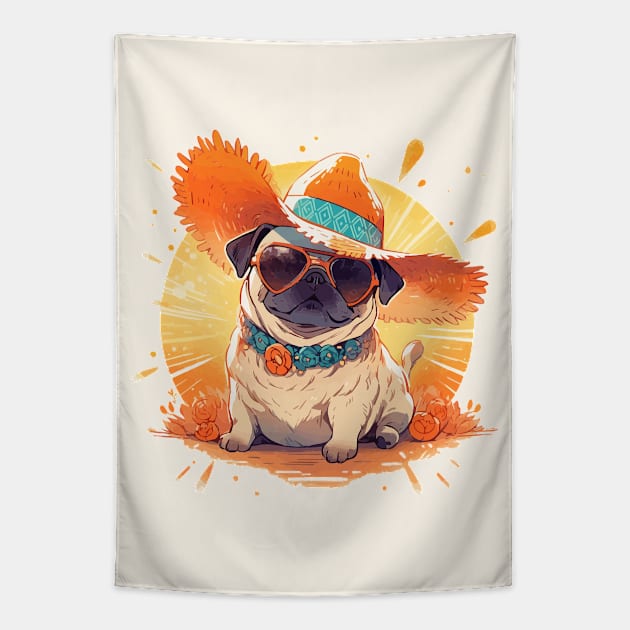 A fancy pug ready for the summer Tapestry by etherElric