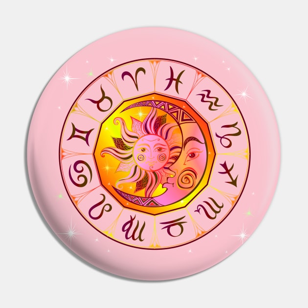 Zodiac Sign Wheel Sun Moon Pin by letnothingstopyou