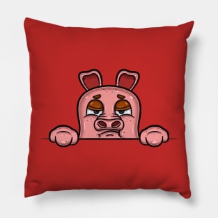 Pig Cartoon With Bored Face Expression Pillow