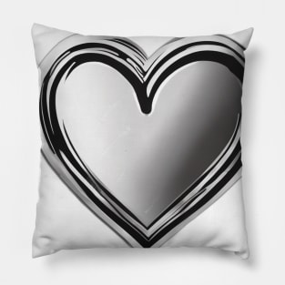 Sleek Chrome Heart on Black Background No. 706 Pillow