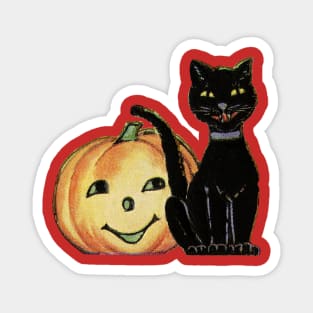 Halloween black cat with orange pumpkin Magnet