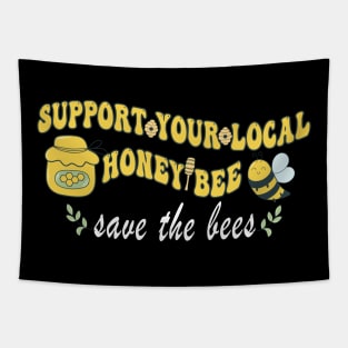 Groovy Support Your Local Honey Bees Beekeeper Earth Day Tapestry