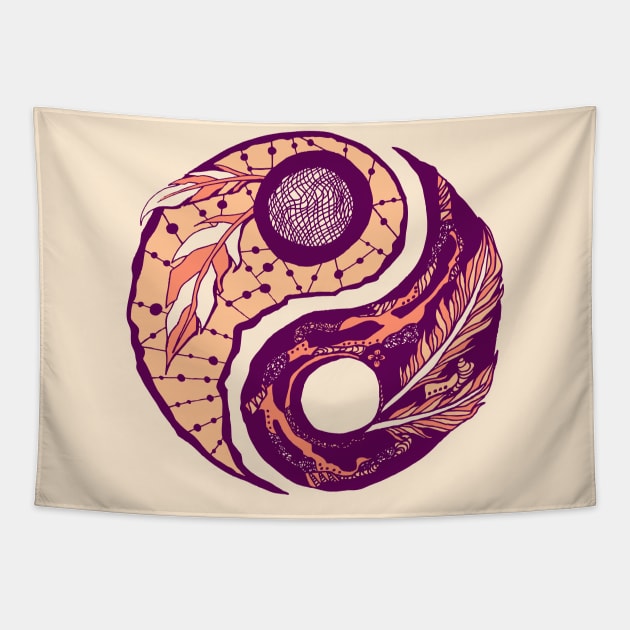 Peach Feathers Yin Yang Tapestry by kenallouis