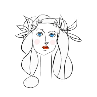 Minimal Line Art Woman Portrait with Floral Crown T-Shirt