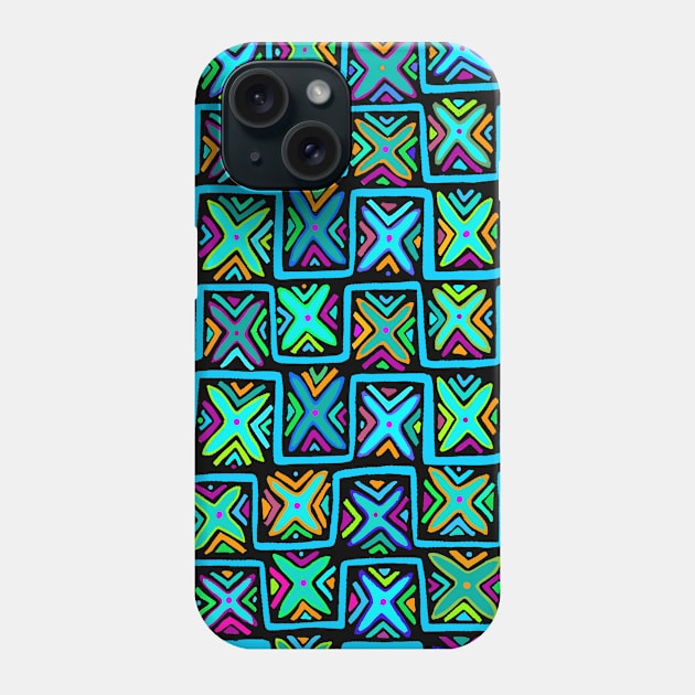 Kuna Indian Happy Checks - Turquoise Phone Case by Esprit-Mystique