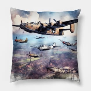 Fantasy illustration of WWII aircraft in battle Pillow