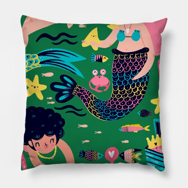 Mermaids Pillow by Mjdaluz