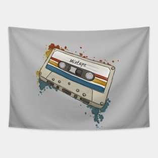 Watercolor Retro Style Mixtape Funky Old School Cassette Tapestry