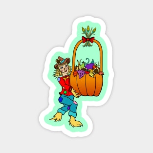 Scarecrow with Pumpkin Harvest Basket Magnet