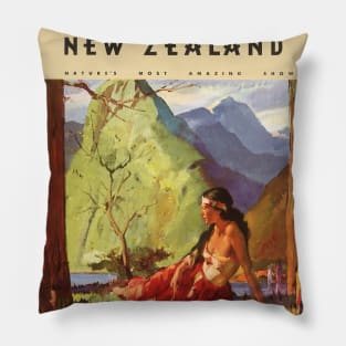 Vintage Travel Poster from New Zealand Pillow