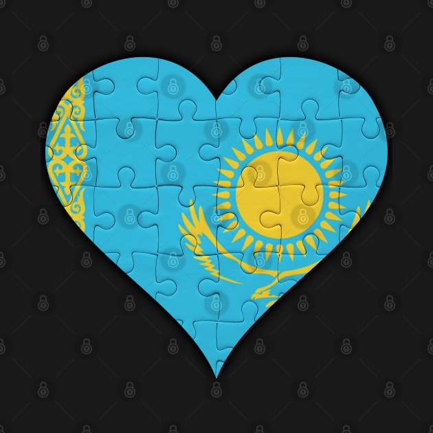 Kazakhstani Jigsaw Puzzle Heart Design - Gift for Kazakhstani With Kazakhstan Roots by Country Flags