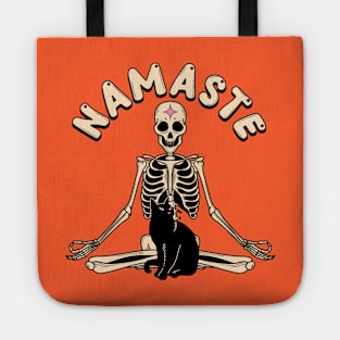 Yoga Namaste Black Cat in orange Tote