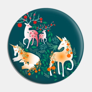 Once Upon a Time- Mystical Woodland with Apple Deers and Orange Unicorns Pin