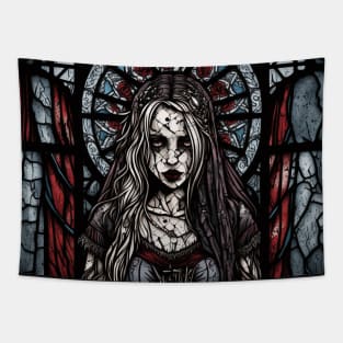 Stained Glass Zombie Girl Villager Tapestry