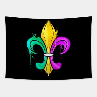 Green, Golden and Purple Fleur De Lis Tapestry