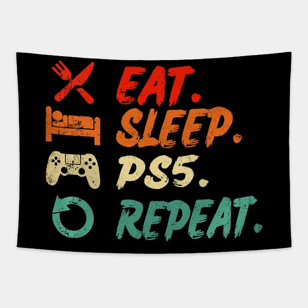 Eat Sleep PS5 Repeat Vintage Tapestry by ruffianlouse