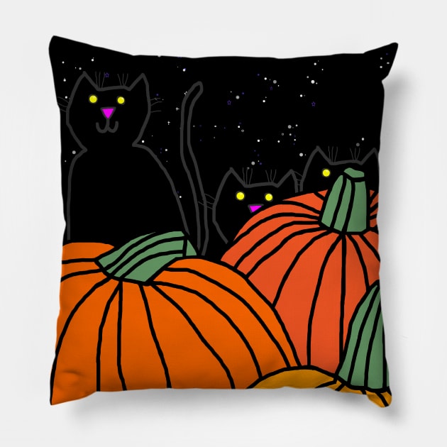 Pumpkins and Cats on Halloween Night Pillow by ellenhenryart