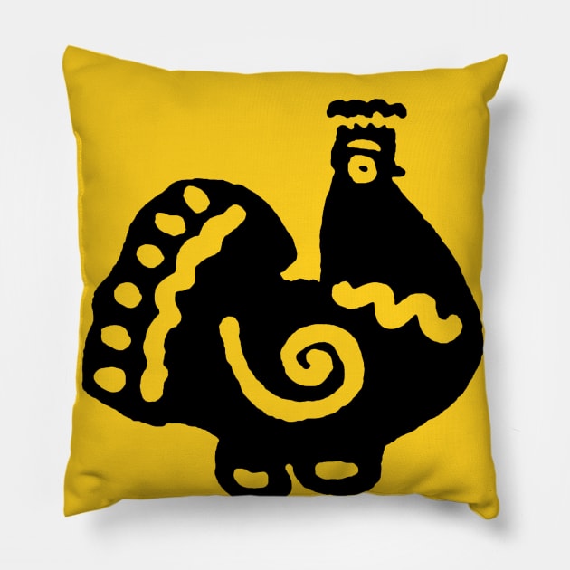 Black and Yellow Chicken Doodle Pillow by katmargoli