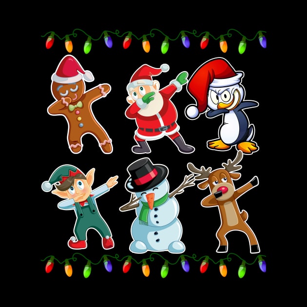 Dabbing Santa Elf Reindeer Gingerbread Penguin Friend Lights by johnbbmerch