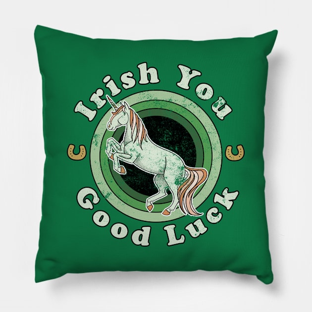 Irish You Good Luck - Vintage St Patricks Day Unicorn Pillow by FatCatSwagger