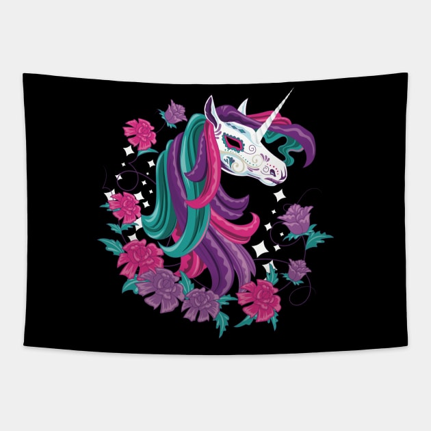 Day Of The Dead Carnival Unicorn Tapestry by LittleBunnySunshine