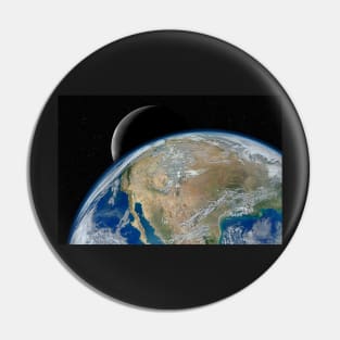 Planet Earth and Moon against dark starry sky Pin