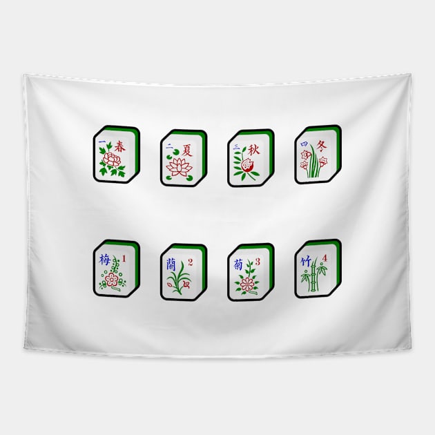 Mahjong Quartet Bonus Tiles 麻雀花牌 - Flowers, Seasons | I Love Mahjong | Cantonese Sticker Tapestry by PawaPotto