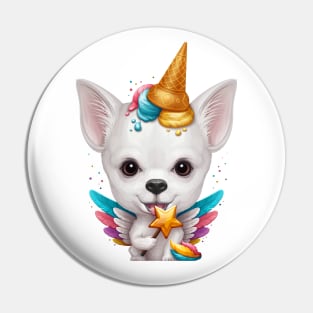 White Smooth Coat Chihuahua Ice Cream Unicorn Pin