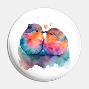Cute fluffy robins - The birds are locked in a loving embrace. Perfect valentines day gift Pin