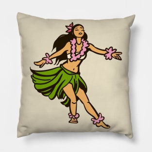 Retro Hawaiian Hula Dancer Illustration Pillow