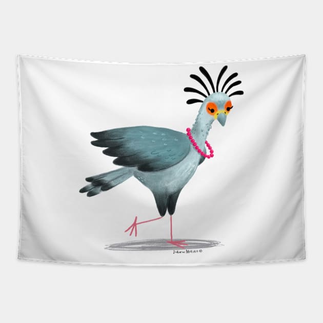 Secretary Bird with necklace Tapestry by julianamotzko