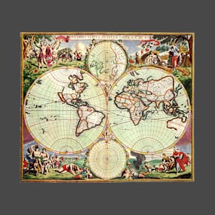 Antique Double Hemisphere Map by Frederick de Wit, c1665 T-Shirt