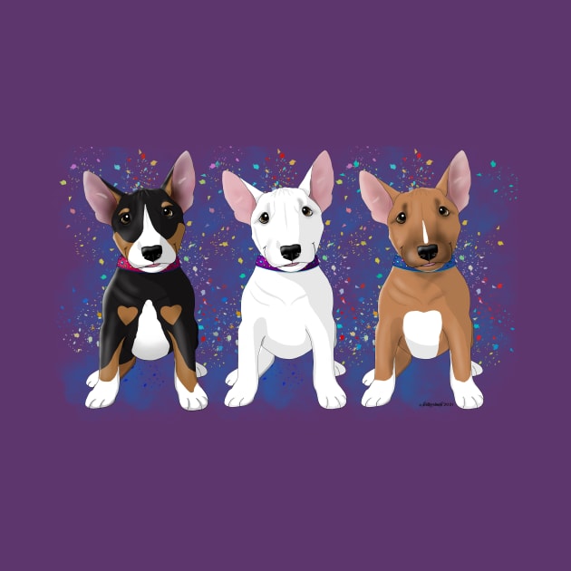 Bull Terrier Pup trio by FLCupcake