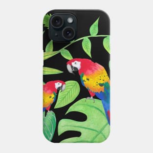 Parrot Rainbow Ombre with Green Plants, Monstera, Vines, Palm Fronds, Philodendron Gloriosum, and Anthurium Warocqueanum Leaves Phone Case