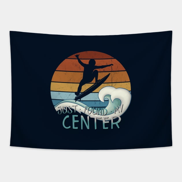 Just Found My Center Yoga Zen Surfer Green Wave Surfing Fun Tapestry by SkizzenMonster