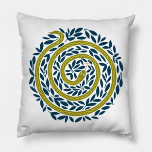 Spiral Snake olive green Pillow