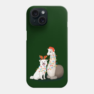 A dog and a llama ready for Christmas Phone Case