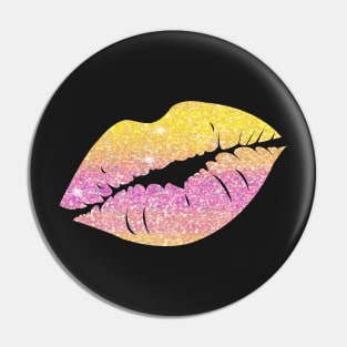 Bright Pink Yellow Ombre Faux Glitter Lips Pin