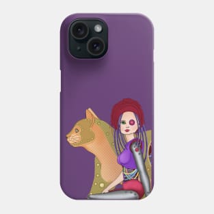Cyber girl and cyber cat. Cyber witch. Phone Case
