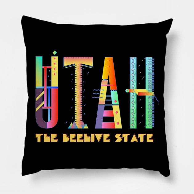 Utah, the Beehive State - fun, funky, colorful design Pillow by jdunster