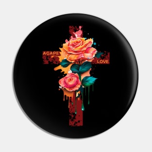 AGAPE LOVE GRUNGE DISTRESSED CROSS ROSE PAINT DRIP Pin