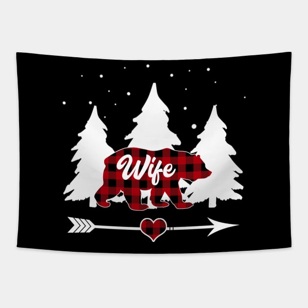 Wife Bear Buffalo Plaid Christmas Matching Family Pajama Tapestry by Soema