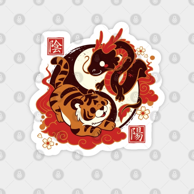 yin and yang tiger and dragon Magnet by NemiMakeit
