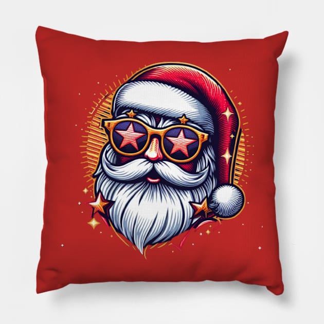 Christmas Santa Popstar embroidery style 17 Pillow by fadinstitute