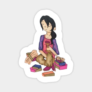 Cozy Girl With Books Magnet