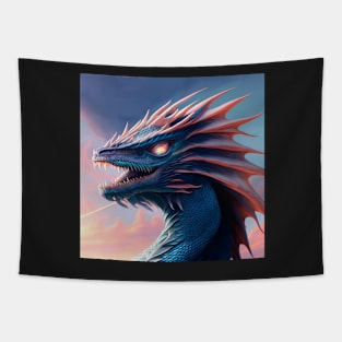 Intricate Pink and Blue Scaled Dragon at Sunrise Tapestry