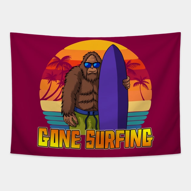 Bigfoot Gone Surfing Tapestry by Rebel Merch