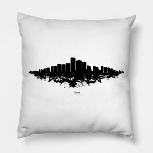 Phoenix City Skyline - Watercolor Black White background Pillow